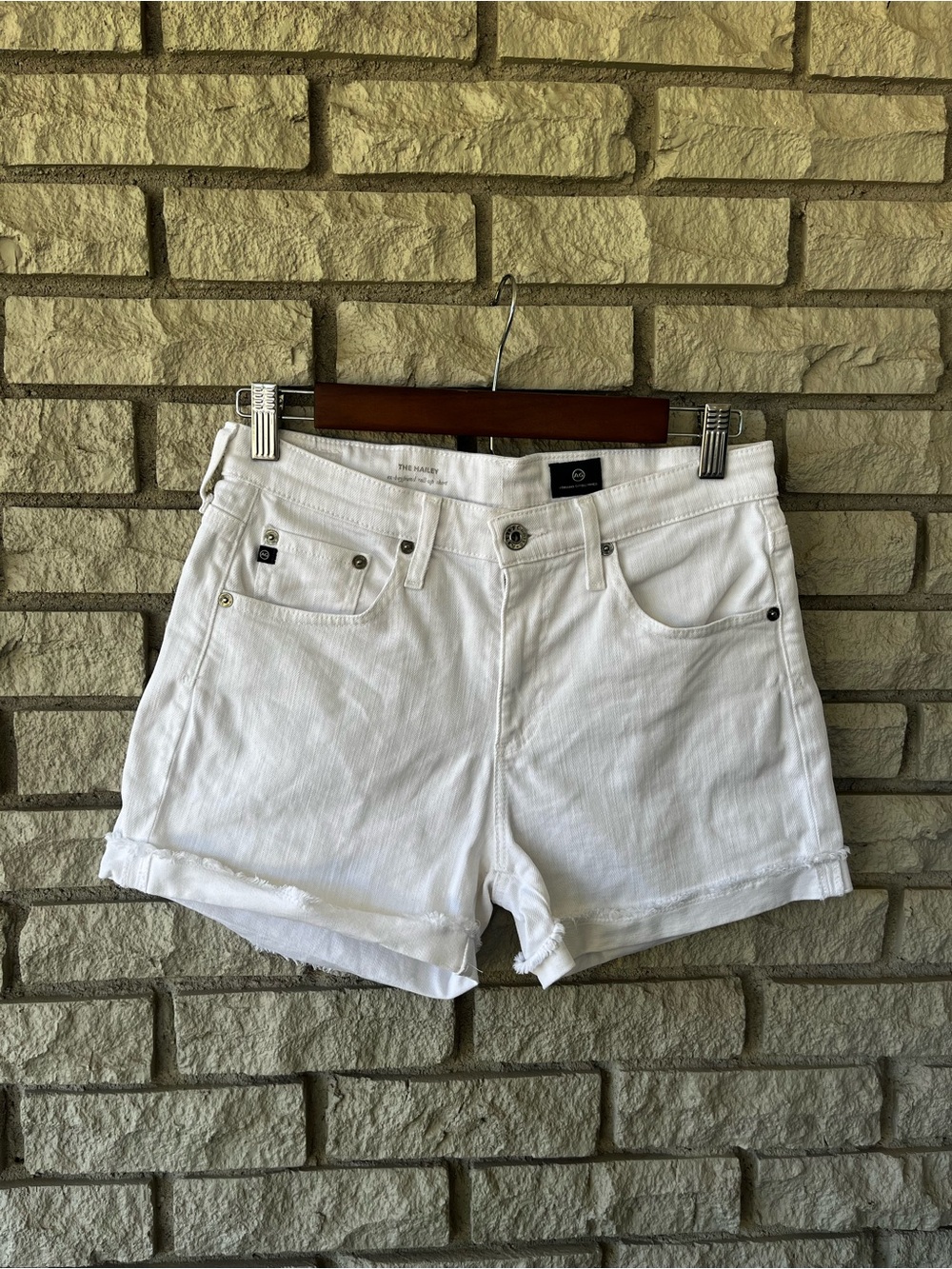 AG The Hailey Ex Boyfriend Roll Up style
White Denim Shorts Size 26R